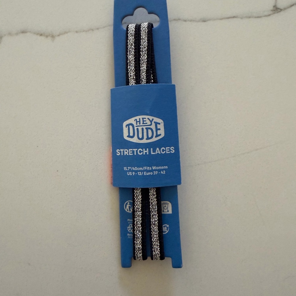 Hey Dude Black and Silver Stretch Shoe Laces